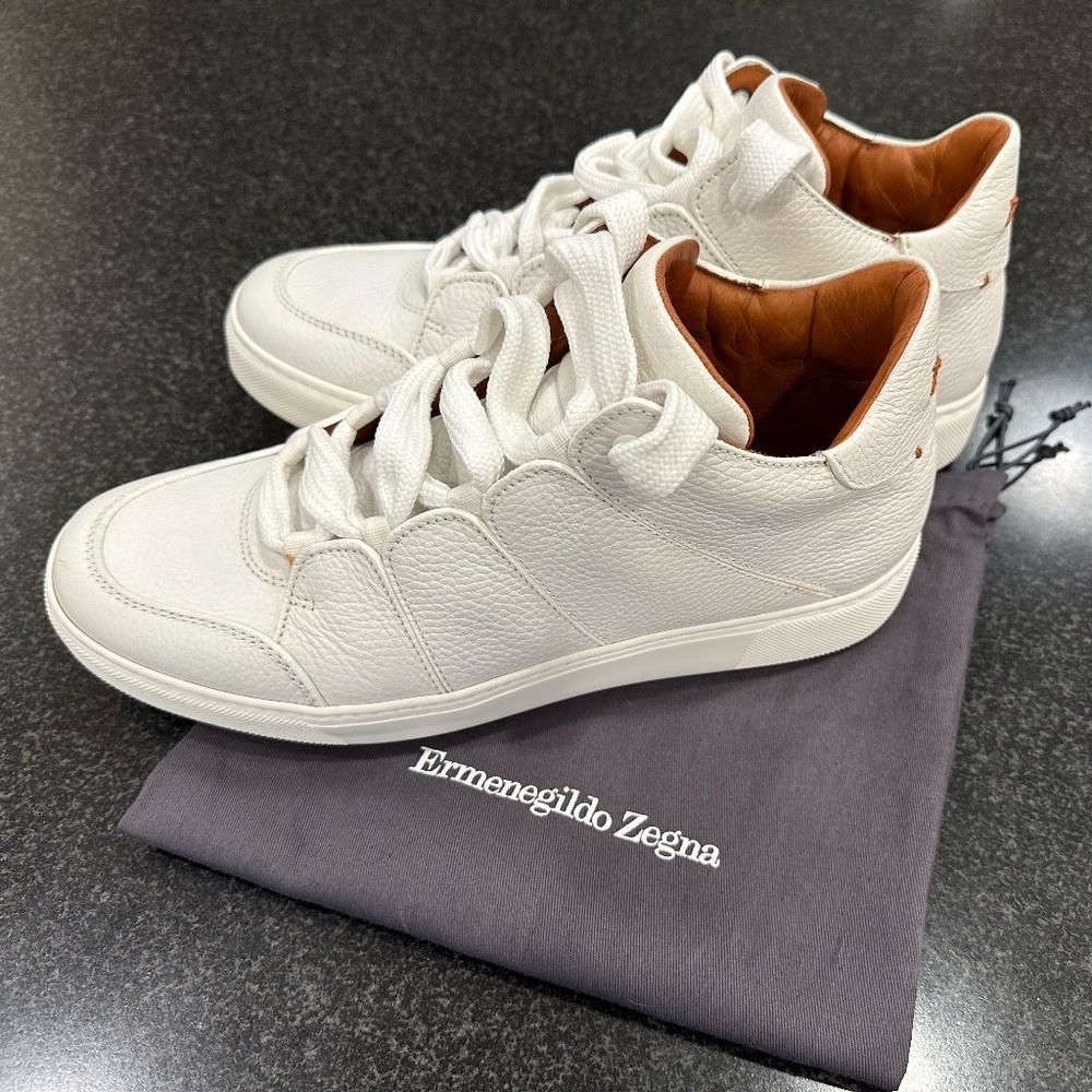 Ermenegildo Zegna Tiziano Off-White Leather Sneakers Mens Size 11 US